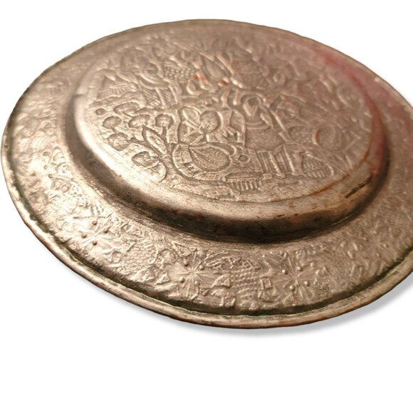 Vintage Persian Round Tray Plate Copper with Tin Wash Beautiful Details JH1338 - Picture 7 of 9